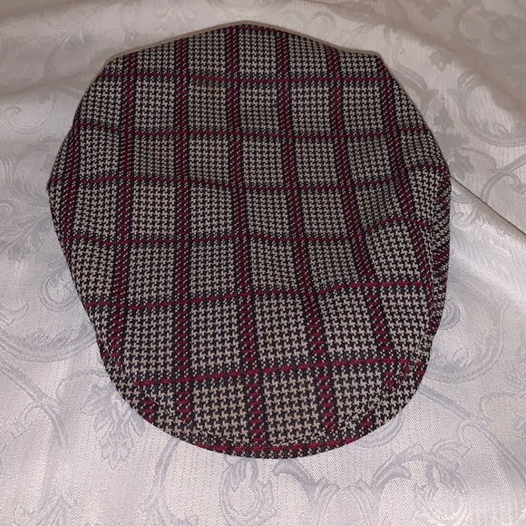 Vintage newsboy, houndstooth tweed/wool/ leather hat by Gramercy , size 7 1/8 - Picture 2 of 16
